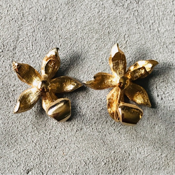 VTG Vintage Judy Lee SIGNED Costume Gold & Silver Tone Floral Clip On Earrings - Picture 10 of 13